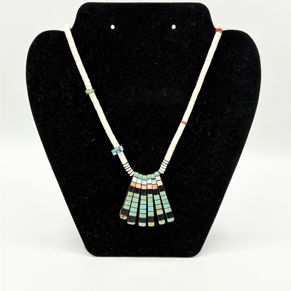 Charlene Reano Double-Sided Inlay Necklace 21.5” Heishi Santo Domingo Pueblo